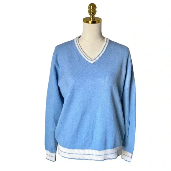 BRANDY MELVILLE | Sky Blue Nikki V-Neck Wool/Cashmere Blend  Knit Sweater OS - Picture 2 of 8